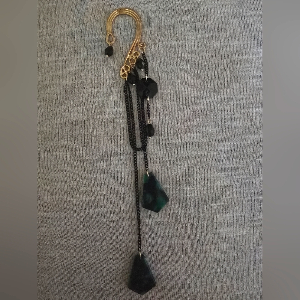 Gold, Green And Black Dangling Ear Cuff